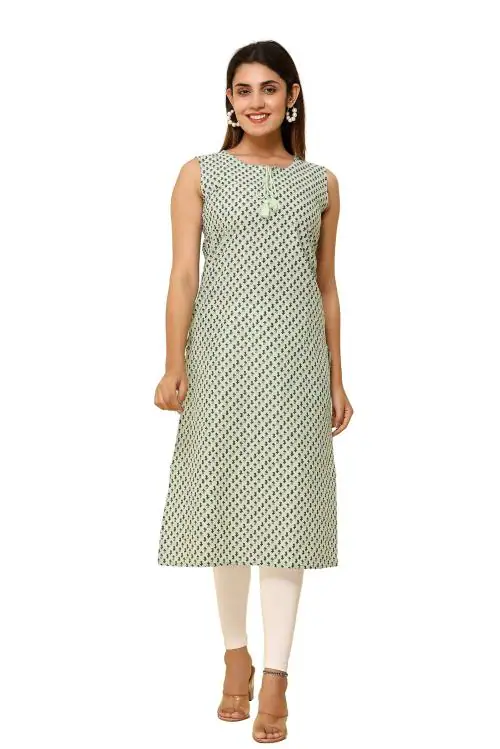 Ambararambh Women White Printed Cotton Kurti For Daily Office Wear