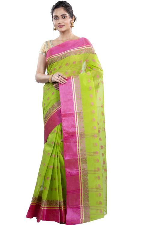 Buy DipDiya Women Pure Cotton Sukla Velvet Designing Bengali Woven Tant