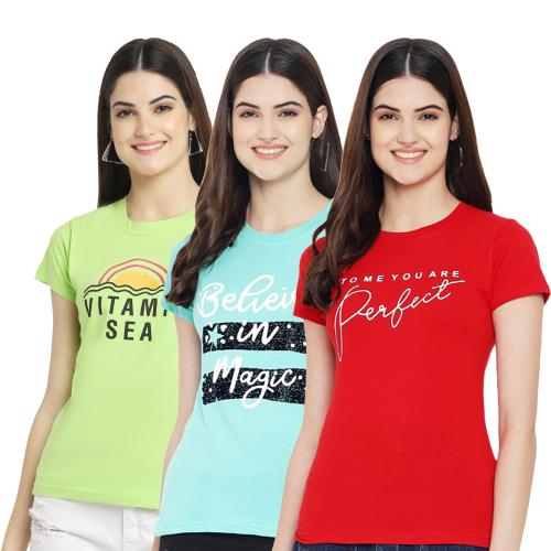 Fabflee Women Short Sleeve Pure Cotton Pack of 3 Round Neck T-shirt l women tshirt l tshirt for womenWomen tshirt| Tops for women| T shirt for women| Women Tops| T shirt| Women| Tops