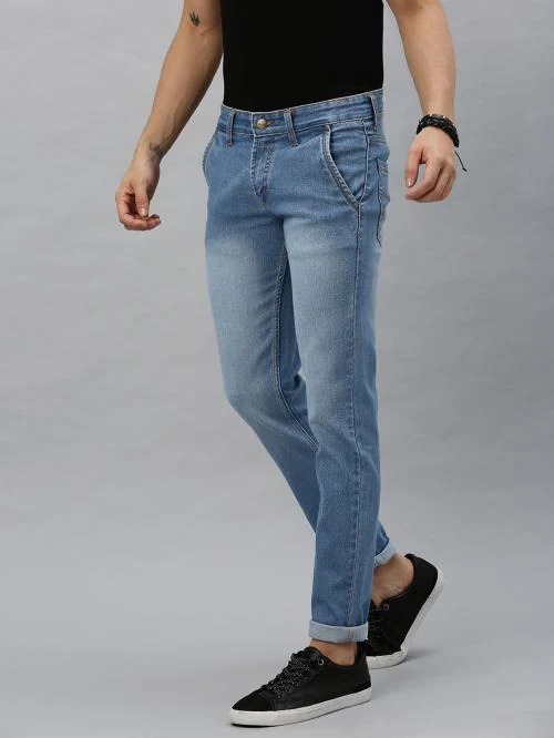 Urbano Fashion Men's Light Blue Slim Fit Washed Jeans Stretchable