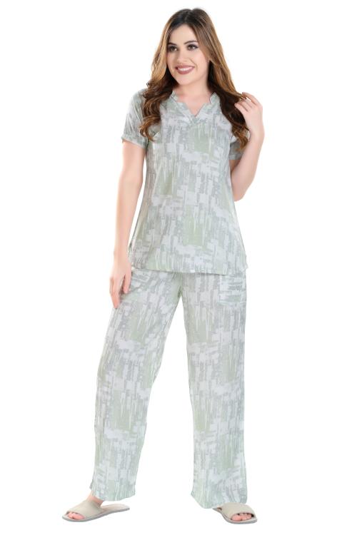 NIGHT VIEW Women's Summer Cotton Printed Plazo Set (Green)
