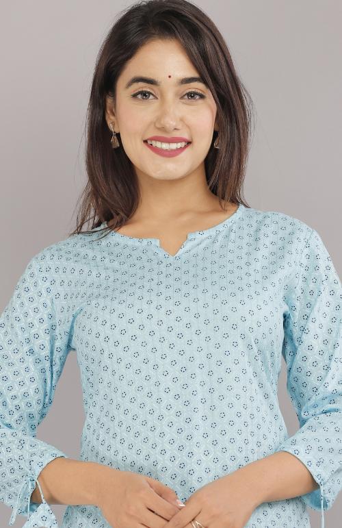 ANIHA PRESENT RAYON LIGHT BLUE KURTI FOR WOMENS