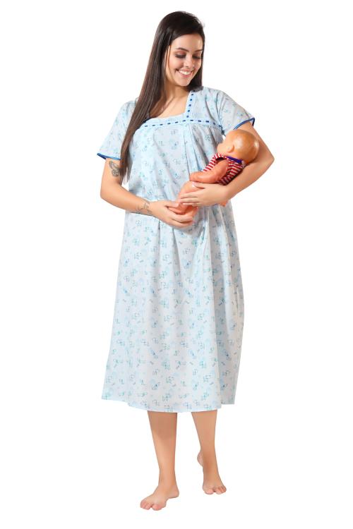 Piu Women's Materntiy/Feeding Nighty Blue