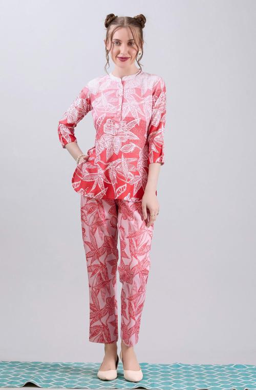 AmarAsha Women RAYON SLUB VISCOSE Top & Pant Co ard Set RED Color co ard set,Printed Dress,Neww top bottom set,set for Women,Party Dress,Designer ReadymadeDress