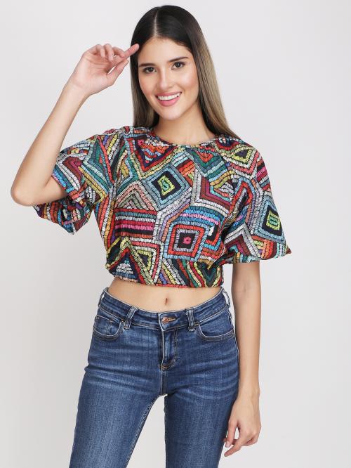 Jakanay Multicolor Boxy Crop Top