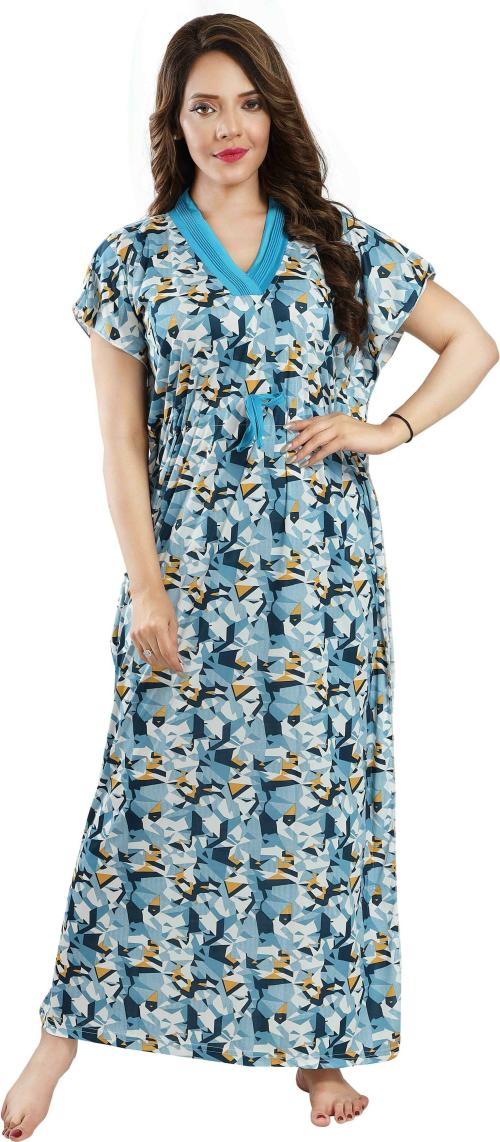 Ultraviolet Women Light Blue Printed Satin Nighty