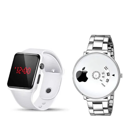 Watchverse Combo Pack Silver Chain Analogue Watch For Men And Digital Kids Watch White Color