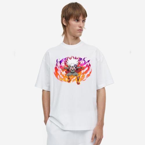 Hashtruck Naruto Uzumaki and Sasuke Uchiha Kurama Susanoo Graphic Anime Unisex Oversize Tshirt White (S)