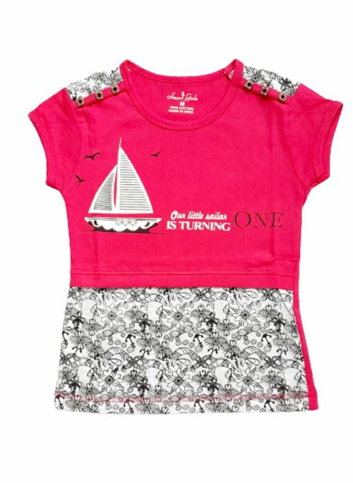 Veecap Girls cotton T-shirt 6 to 7 Years (Pack of 3) (Dark Pink,Green,Orange)