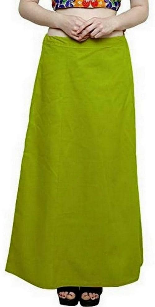 KAVYA DESIGNERSs Women Green Solid Cotton Blend Saree Petticoat