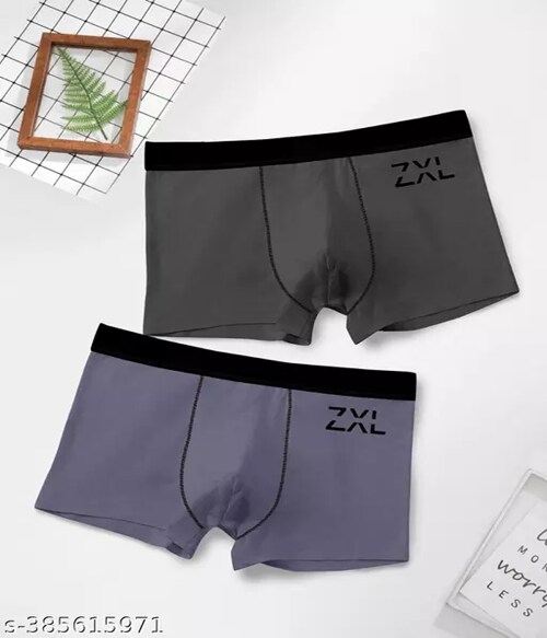 ZXL Men Boxer Short Mid-Rise Soft Thin Stretchy Solid Colored Underwear Casual Seamless Boxer Trunks (PACK of 2)-Size-2XL-Multicolor2