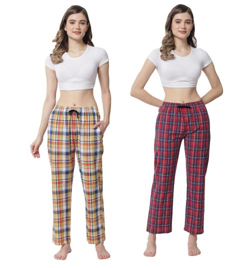 Fflirtygo Womens Super Combed Cotton Checkered Checkmate Pyjama, 100% Cotton Export Quality Fabric, Pyjama for Women, Women’s Leisure Wear, Night Wear Pajama