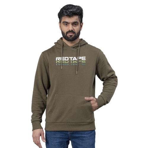 Red Tape Olive Graphic Print Full Sleeve Cotton Polyester Fleece Men's Hoodie