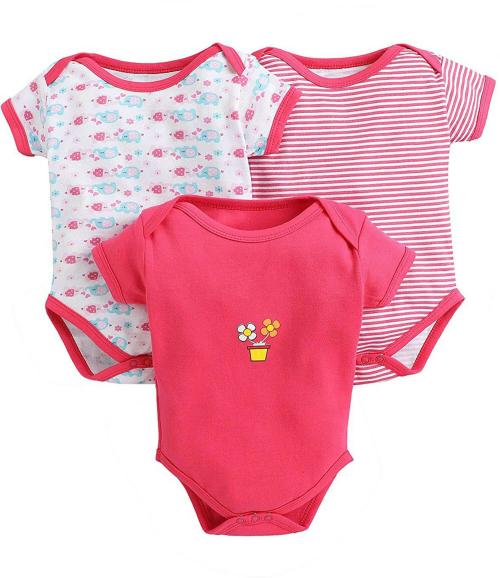 MM IMPEX Baby Boys and Girls Pink Graphic Print, Striped Cotton Blend (Pack of 3) Romper 3-6 MONTHS| Rompers |Sleepsuits | Jumpsuit |Body suits
