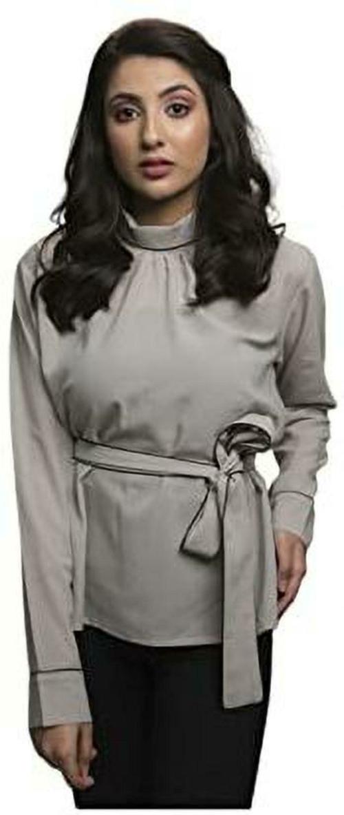 OMBRAGE Women Grey Solid Polyester Empire Waist Top (XS)