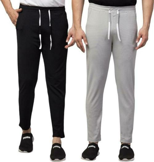 DEEPRA CREATION City Fashion Men Black, Grey Solid Cotton Blend Track Pant (S)