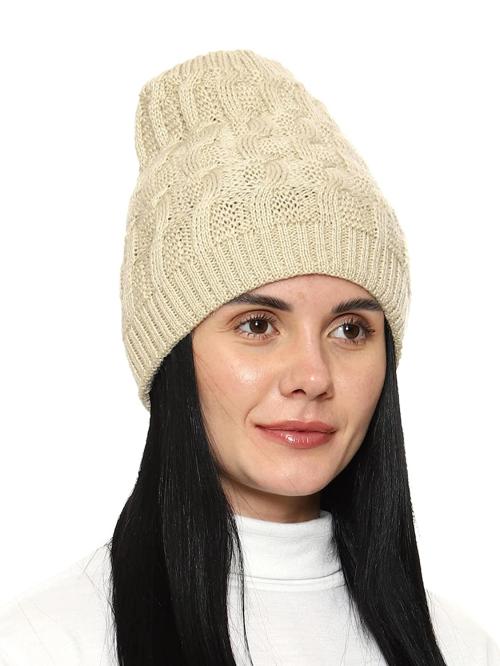 Gajraj Unisex Cream Woolen Skull Cap with Fur Lining