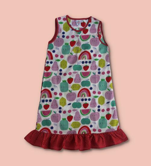 Natkhat Kids Girls Maroon Cotton One Piece Night Wear with a Side Pocket and Frills 5 - 6 Years