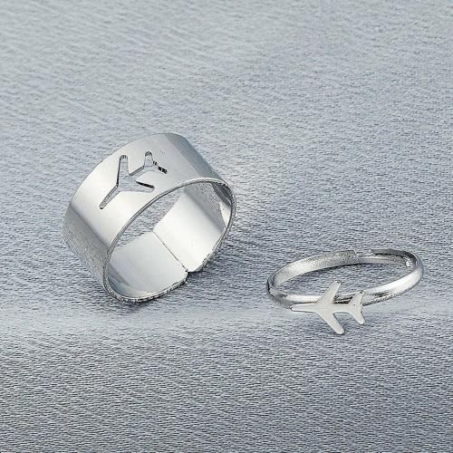 Pinapes Fashion Airplane Silver Couple Rings, King And Queen