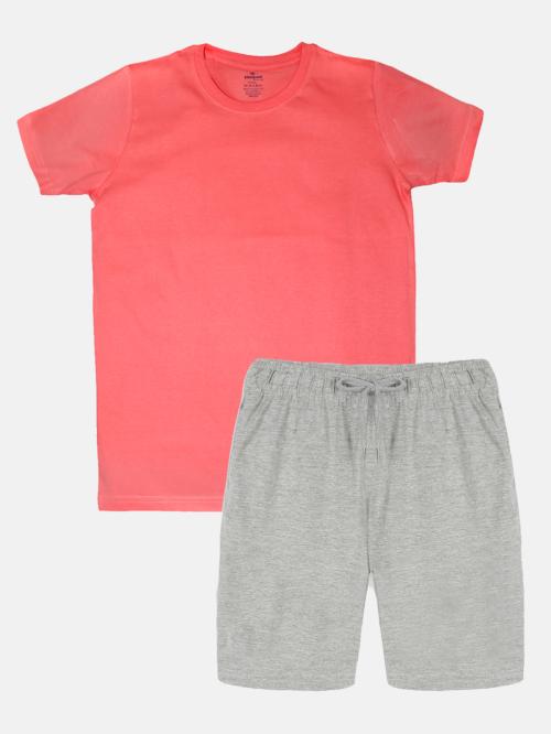 Kiddopanti Boys Solid Round Neck Tee & Knee Legth Short Set