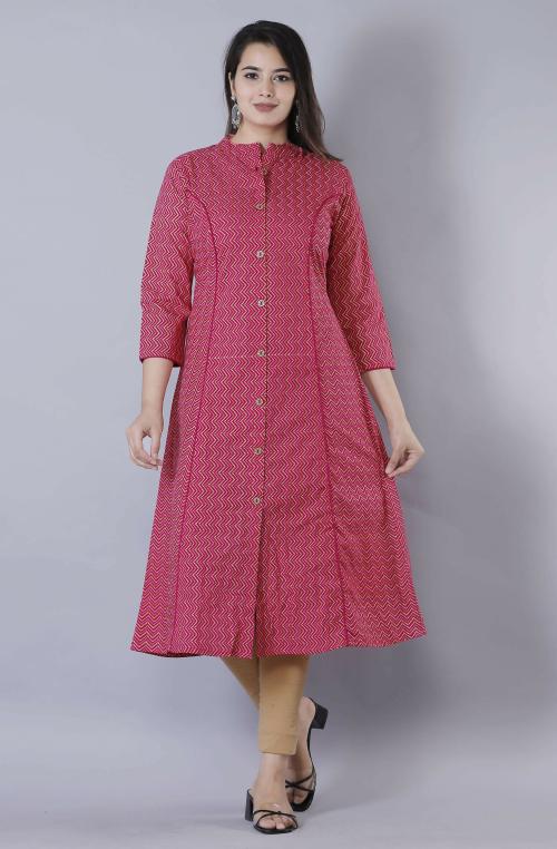 Glorious Women Pink Chevron/Zig Zag Cotton Blend Kurtas