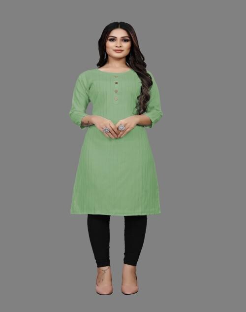 ZANKAR STUDIO Women Woven Design Straight Kurta (Light Green)