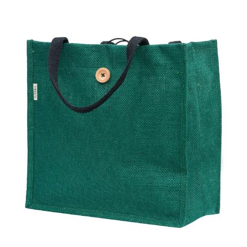 Buy JUTEKA Button and Loop Bottle Green Color Eco Friendly Jute Bag