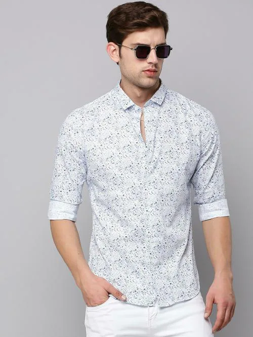 SHOW OFF Men's White Printed Cotton Shirts