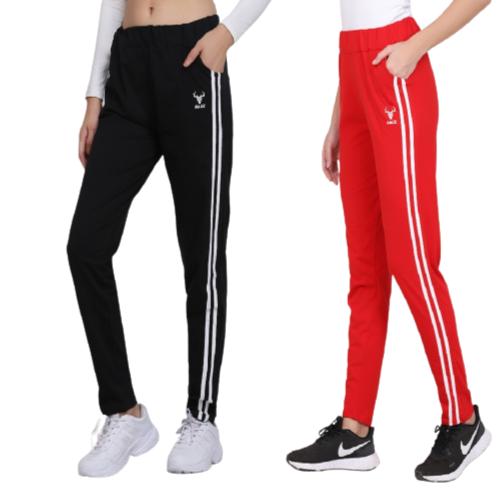 Buy Women Track Pant Regular Fit Combo lower Black & Red Online at Best