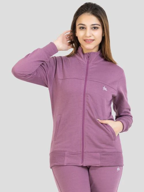 YHA Women's Regular Fit Mauve Zipper Jacket