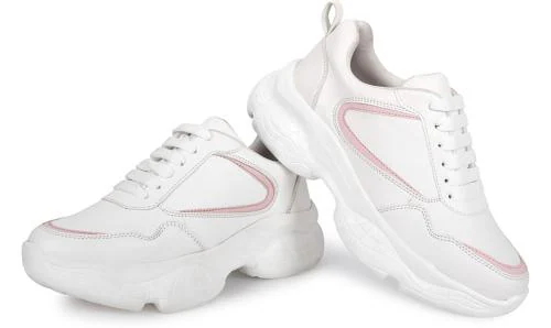Flynce Casual Fashion Chunky Shoes Sneaker for Women and Girls | Sneakers Shoes for Women and Girls -6011-White & Pink-UK/IND-4-Euro-37