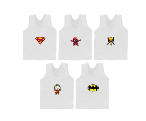 Neeba White Printed Superheros Multicolor Cotton Regular Fit Vest/Undershirt Innerwear Sando for Boys Pack of 5