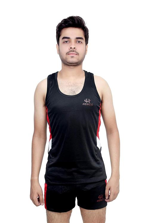 Henco Red, White, Black Unisex Athletic Sando & Shorts