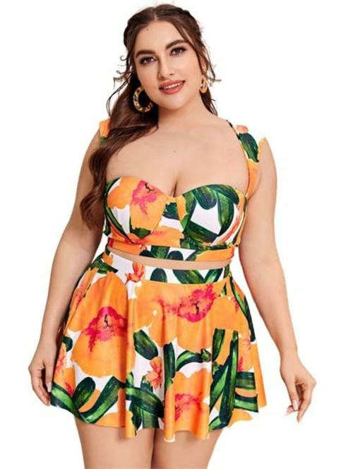 Plus Curvves Plus Cut-out Underwire Bikini Swimsuit With Beach Skirt Multicolor - 2XL