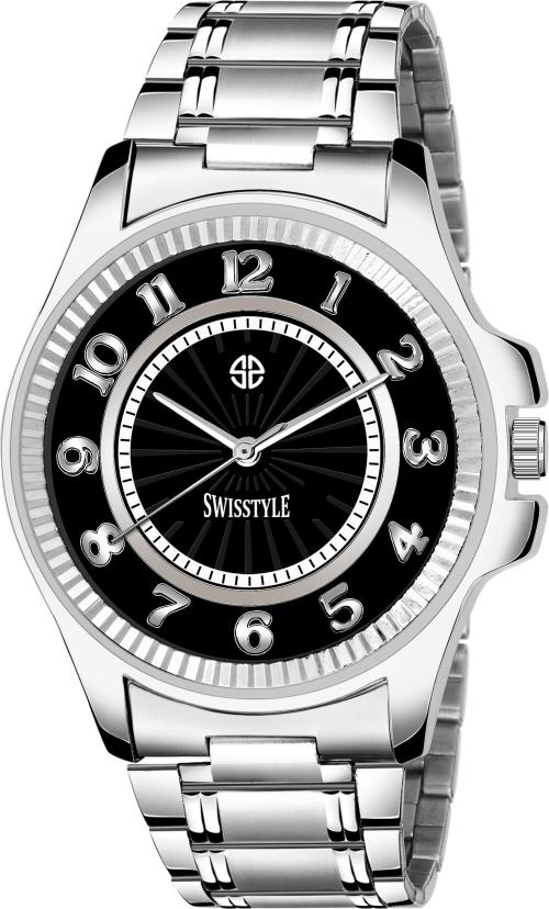 Swisstyle Analog Black Dial Silver Strap Watch For Men-(SS-GR818-BLK-CH)