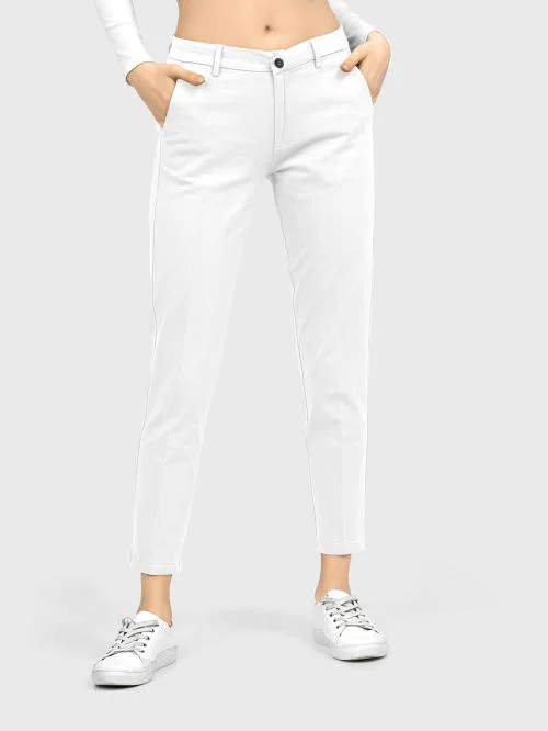 AJ Brothers Women White Printed Lycra Blend Regular Fit Trousers (32)