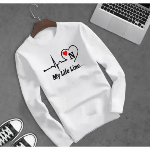 RK FITS & FASHION Premium Quality Men Printed My Lifeline N Word Full Sleeves Tshirt Round Neck Cotton Blend White T-Shirt | White | Size-XL