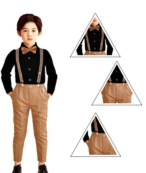 Jaime CREATION Baby Boys Black & Brown Self Design Cotton Blend Party Dungaree (Festive) Brown 3-4 Y