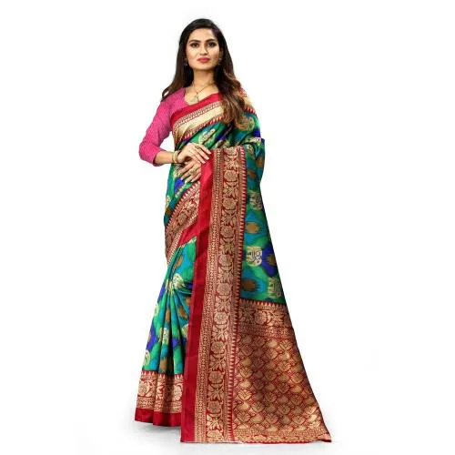 Grubstaker Multicolor Colour animal print Mysore silk saree