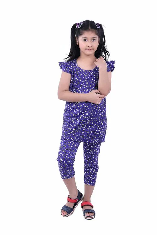 TotzTouch Girls Viloet Printed Cotton T Shirt and Pyjama Pants Set