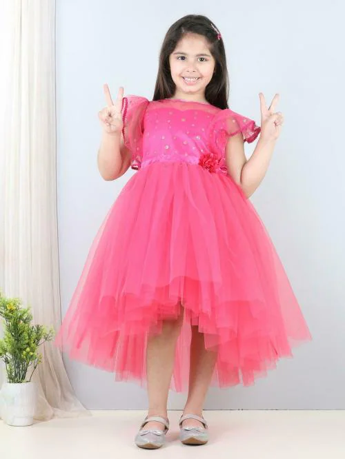 Toy Balloon Kids Girls Pink Embellished Net Fit And Flare Dress