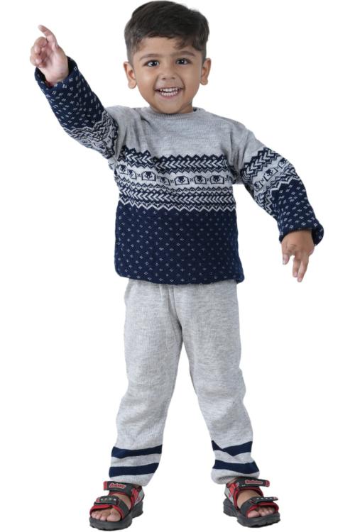 GTWO Baby Boys & Girls Soft Comfortable Woolen Sweater Winter Wear Full Sleeves Pull Over Sweatshirt with Pajama (Grey)