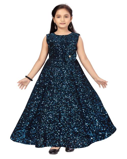 Aarika Girls Blue Color Sequins work Velvet Gown