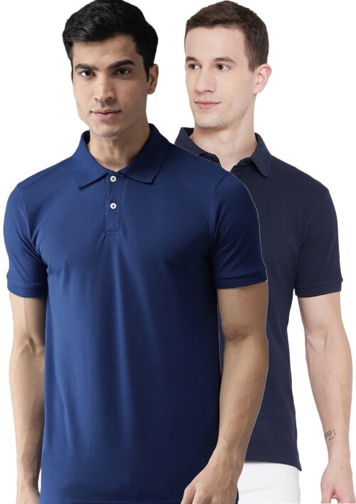 Navy Blue,Royal Blue - 2XL Solid Pack Of 2 Polo T shirt For Men TeesTheDay