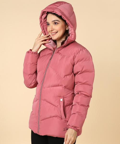 Ellipse Jackets for Women Full Sleeves Winter Jackets with Inner Mobile Pocket Jackets- Rose Peach -M