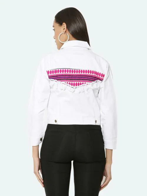 stylemyth Women White Cotton Lycra Blend Jacket