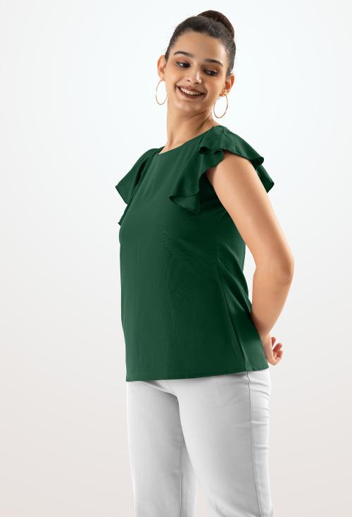 AASK Solid & Plain Crape Green Color top