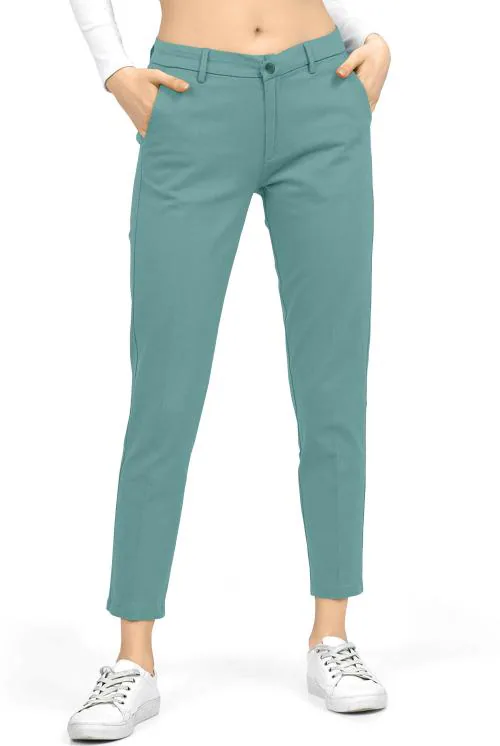 AJ Brothers Women Dark Green Printed Lycra Blend Regular Fit Trousers (36)