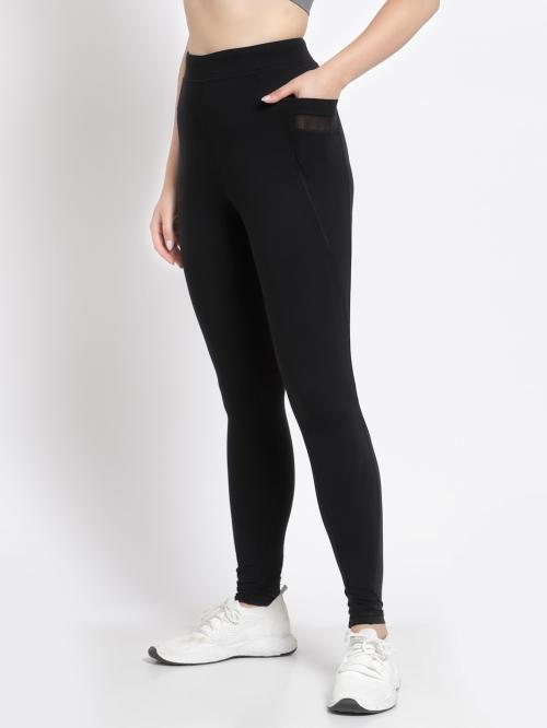 PureKnots Women's Black Poly Lycra Rapid Dry||Breathable Mesh Panels||Skinny Fit||Anti-Microbial Self Design Running Tights