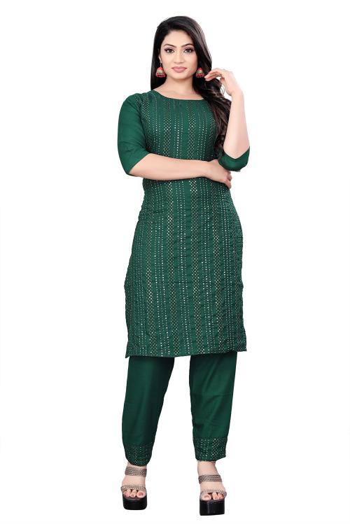 Stylerium Women Green Viscose Rayon Slub Kurta Pant Set (Xxl)